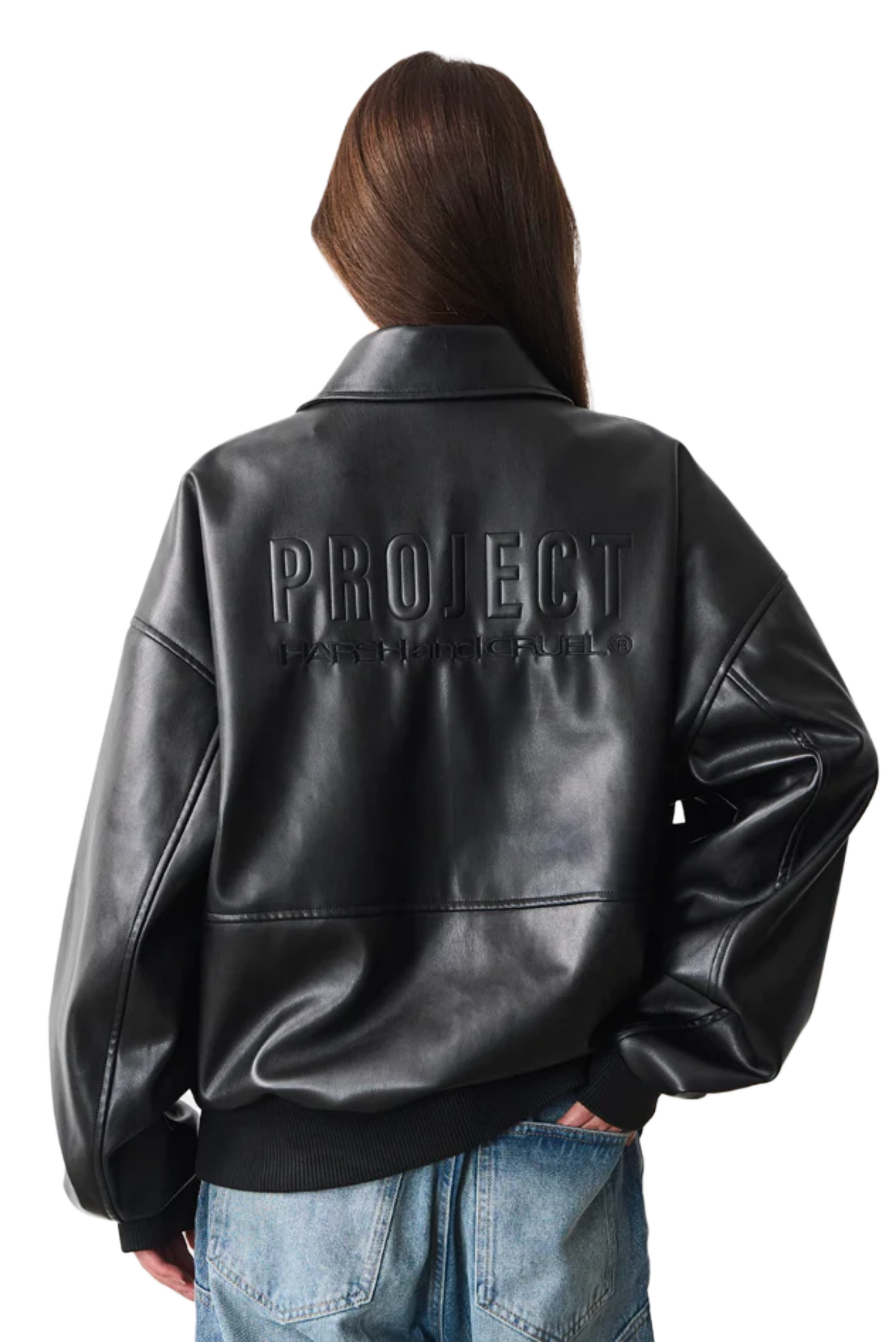 Harsh and Cruel Embossed PU Leather Embroidered Jacket