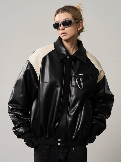 Harsh and Cruel Contrasting Color Stitching Leather Jacket