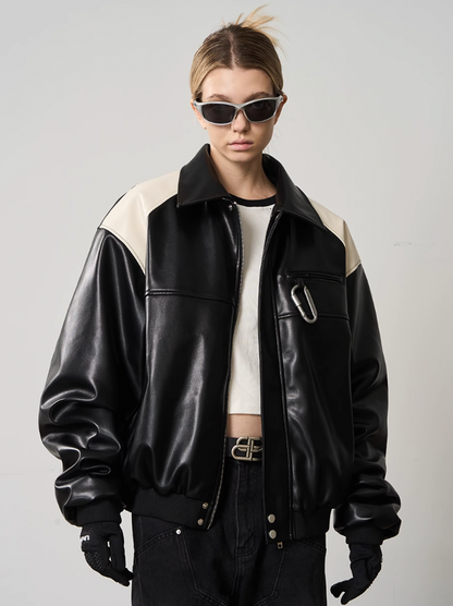 Harsh and Cruel Contrasting Color Stitching Leather Jacket