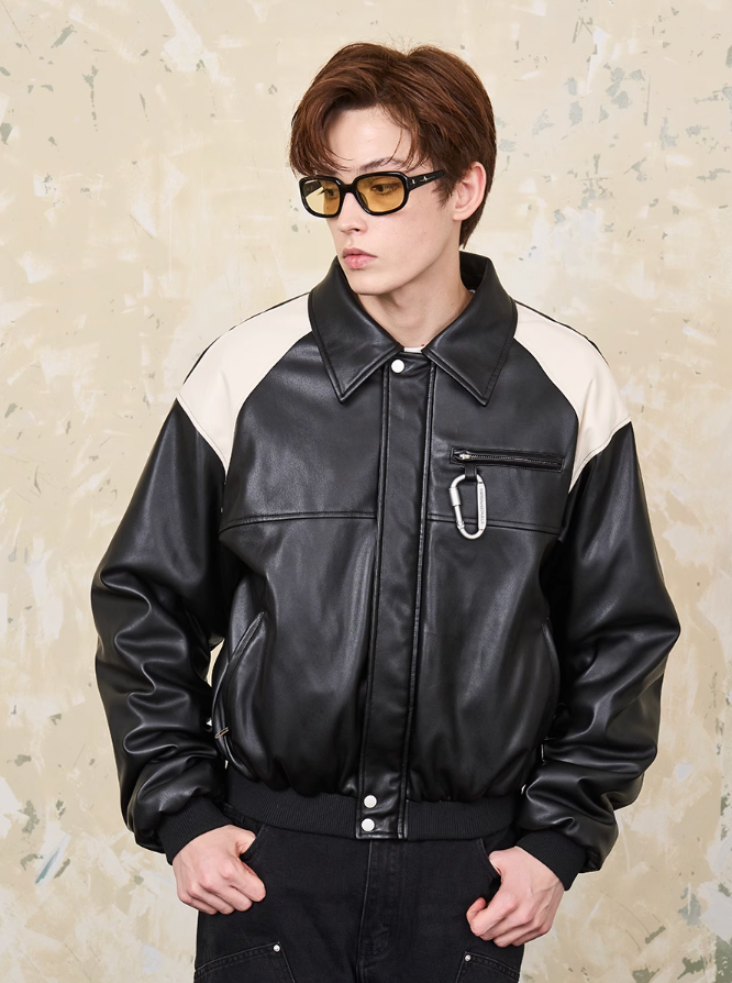 Harsh and Cruel Contrasting Color Stitching Leather Jacket