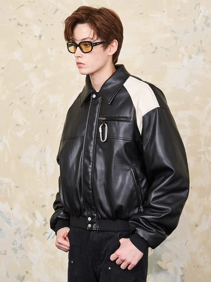 Harsh and Cruel Contrasting Color Stitching Leather Jacket