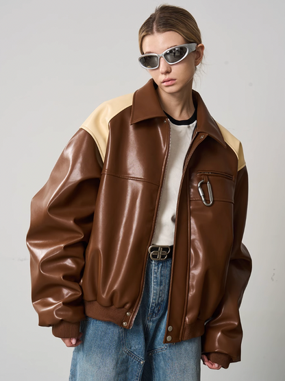 Harsh and Cruel Contrasting Color Stitching Leather Jacket