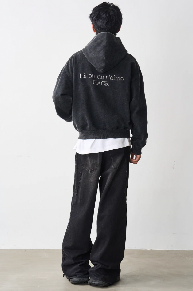 Harsh and Cruel Washed Embroidered Logo Zip Up Hoodie