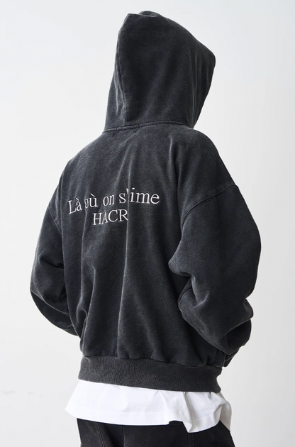 Harsh and Cruel Washed Embroidered Logo Zip Up Hoodie