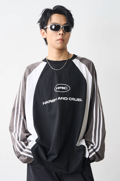 Harsh and Cruel Retro Striped Logo Color Block Long Sleeve Tee