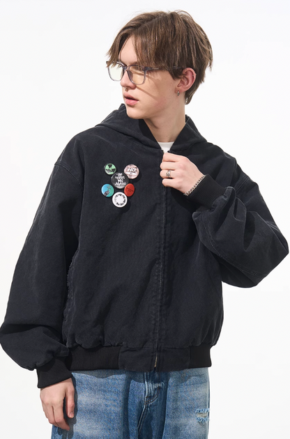 Harsh and Cruel Retro Pins Washed Hooded Jacket