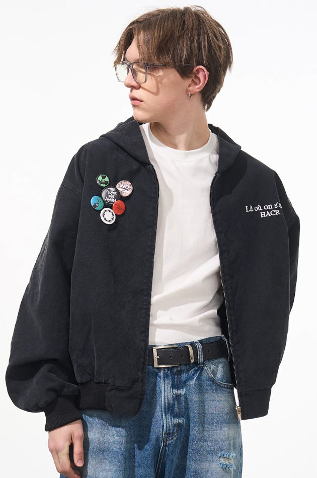 Harsh and Cruel Retro Pins Washed Hooded Jacket