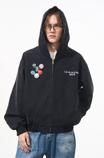 Harsh and Cruel Retro Pins Washed Hooded Jacket