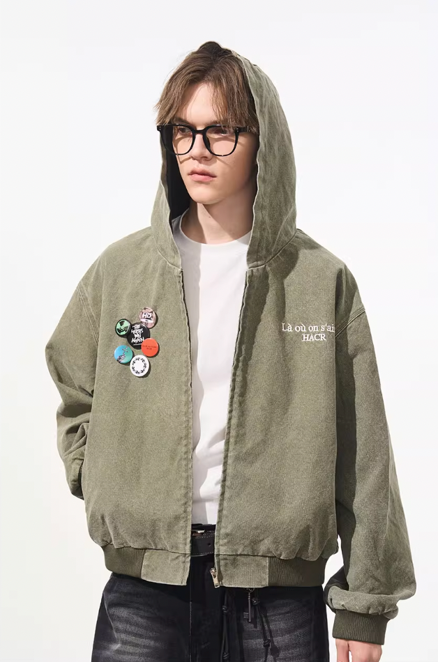 Harsh and Cruel Retro Pins Washed Hooded Jacket