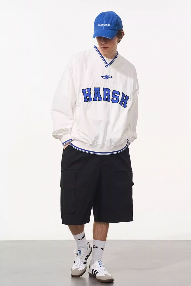 Harsh and Cruel V-Neck Embroidered Baseball Jersey