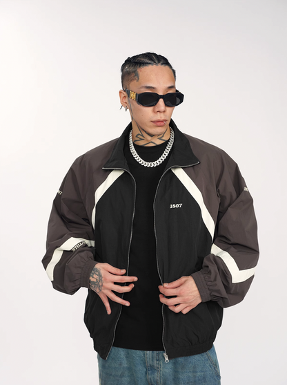 1807 Split Contrast Embroidery Nylon Track Jacket