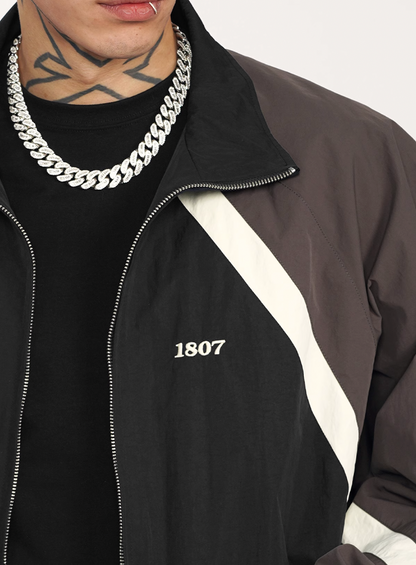 1807 Split Contrast Embroidery Nylon Track Jacket