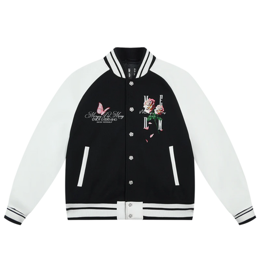 MEDM Rose Button Embroidery Varsity Jacket