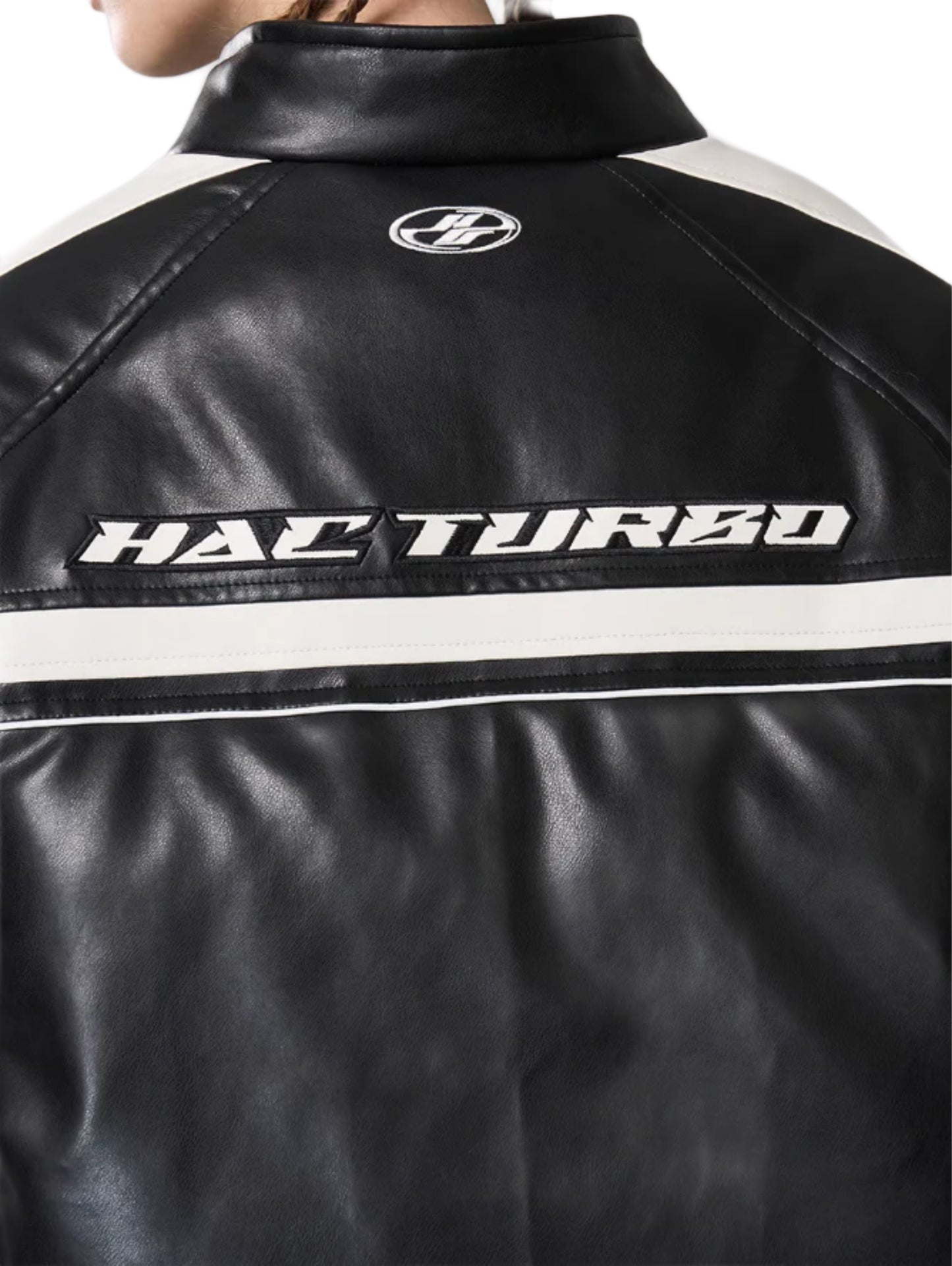 Harsh and Cruel Deconstructed Stitched Racing Leather Down Jacket