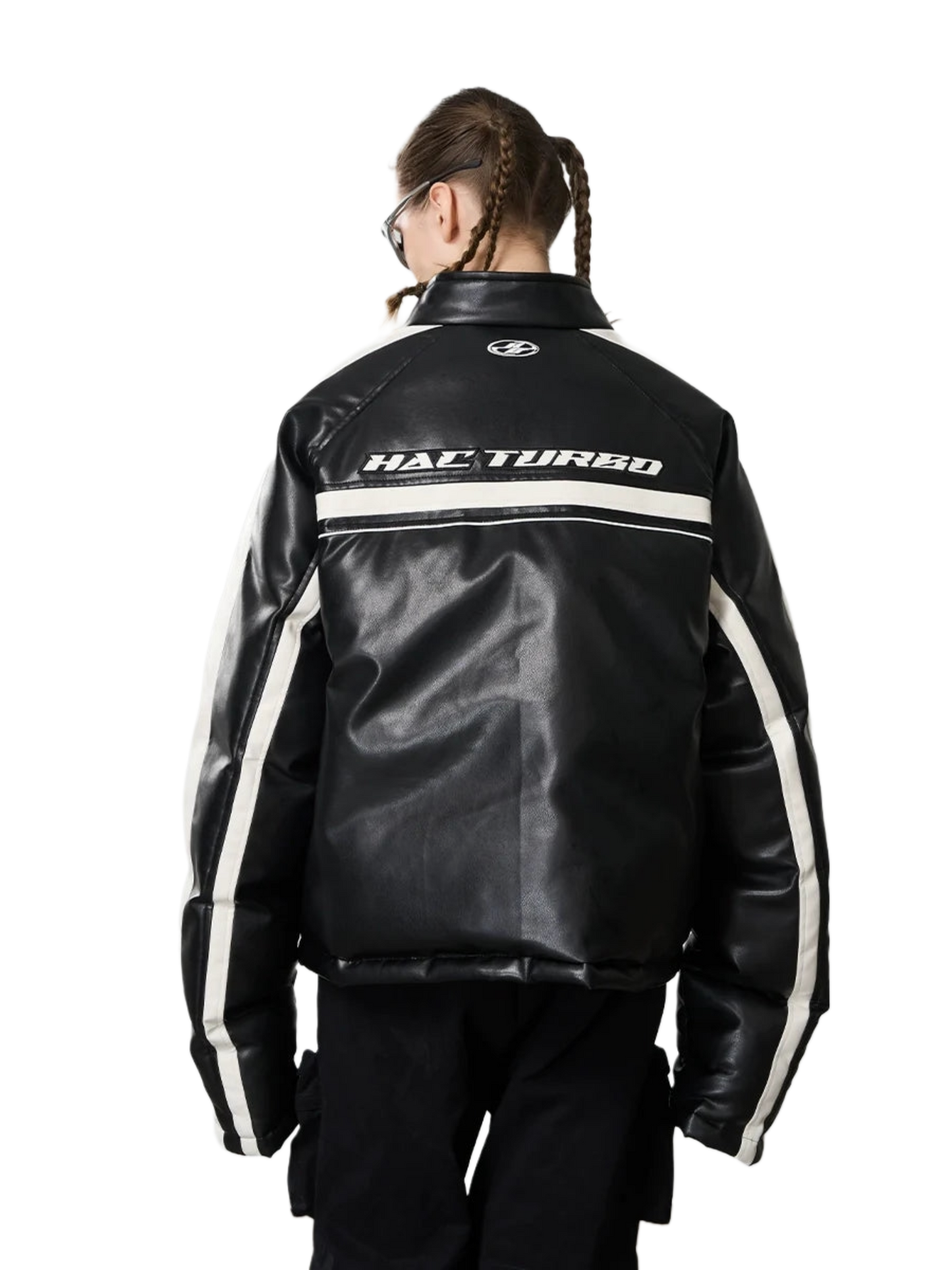 Harsh and Cruel Deconstructed Stitched Racing Leather Down Jacket