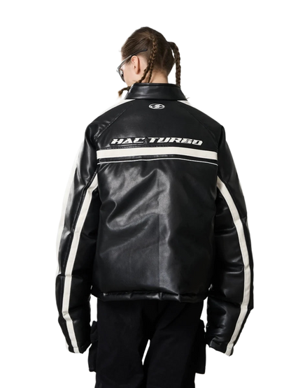 Harsh and Cruel Deconstructed Stitched Racing Leather Down Jacket