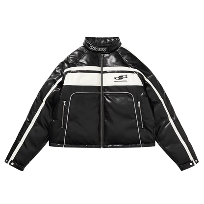 Harsh and Cruel Deconstructed Stitched Racing Leather Down Jacket