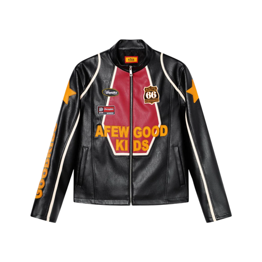 AFGK Badge Stitching Leather Racing Jacket