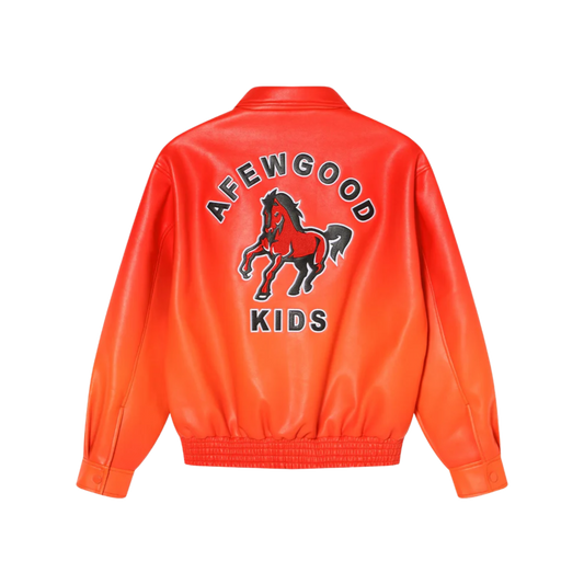 AFGK Horse Patch Embroidered Gradient Leather Racing Jacket