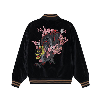 AFGK Dragon Embroidery Velvet Quilted Souvenir Jacket