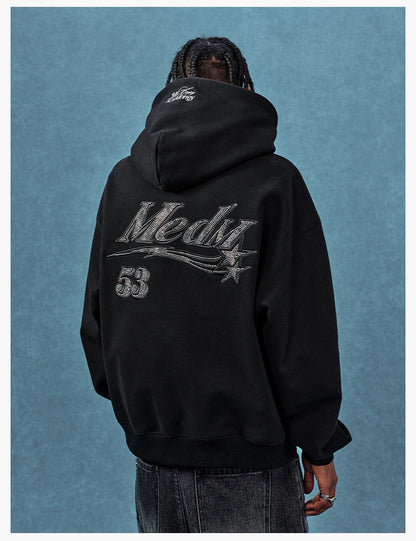 MEDM Rhinestone Star Logo Embroidered Hoodie