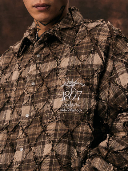 1807 STILL GOING Plaid Diamond Patchwork Quilted Shirt Jacket