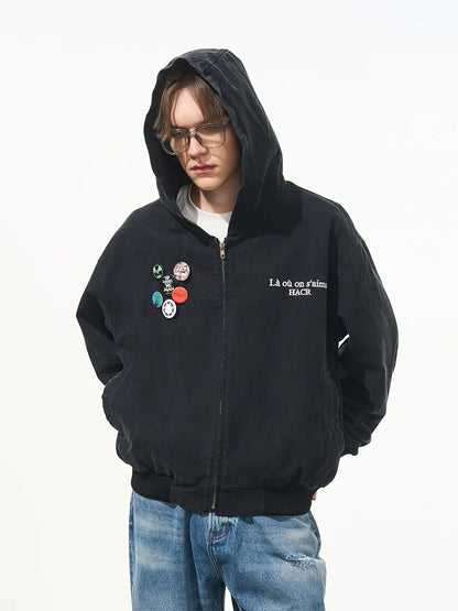 Harsh and Cruel Retro Pins Washed Hooded Jacket