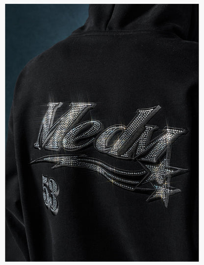 MEDM Rhinestone Star Logo Embroidered Hoodie