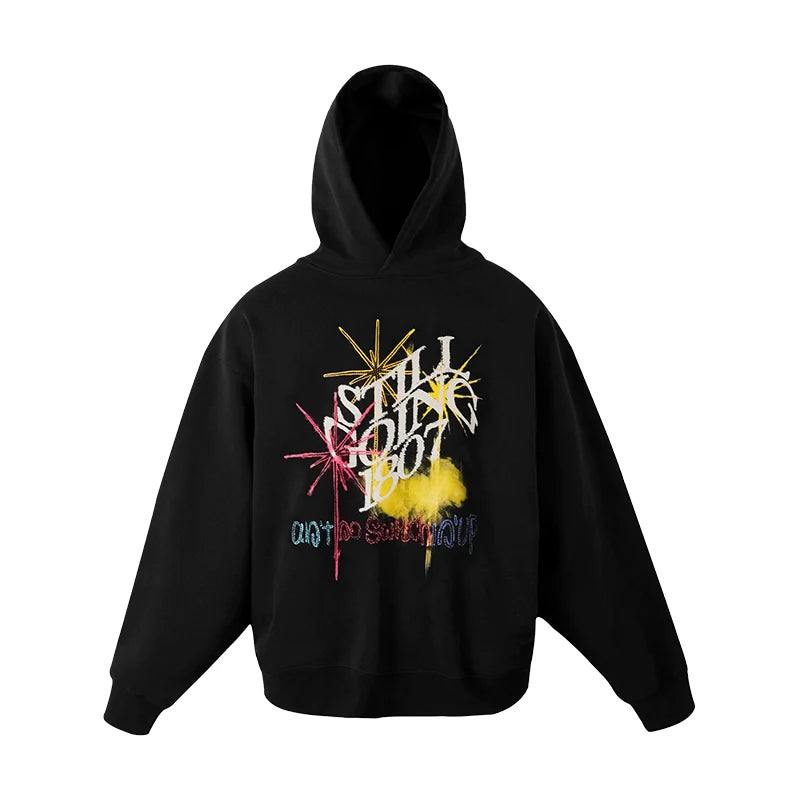 1807 Firework Printed Rhinestone Hoodie