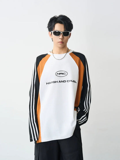 Harsh and Cruel Retro Striped Logo Color Block Long Sleeve Tee