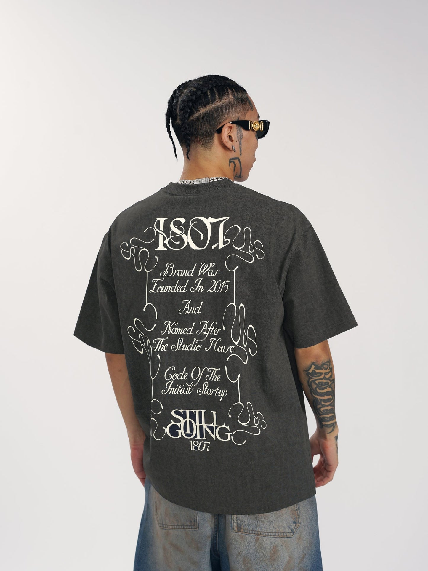 1807 Flower Font Print Washed Tee