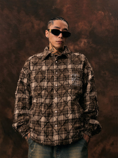 1807 STILL GOING Plaid Diamond Patchwork Quilted Shirt Jacket