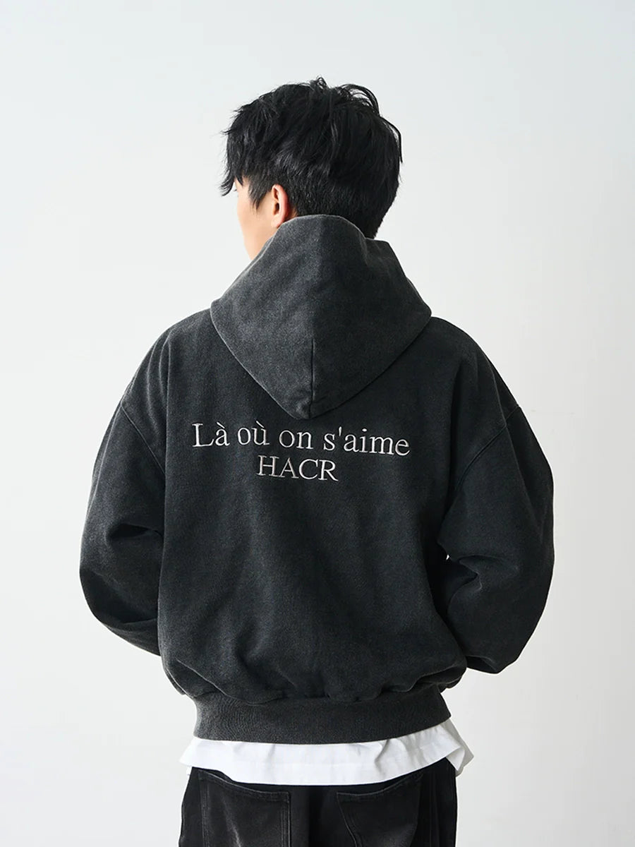 Harsh and Cruel Washed Embroidered Logo Zip Up Hoodie