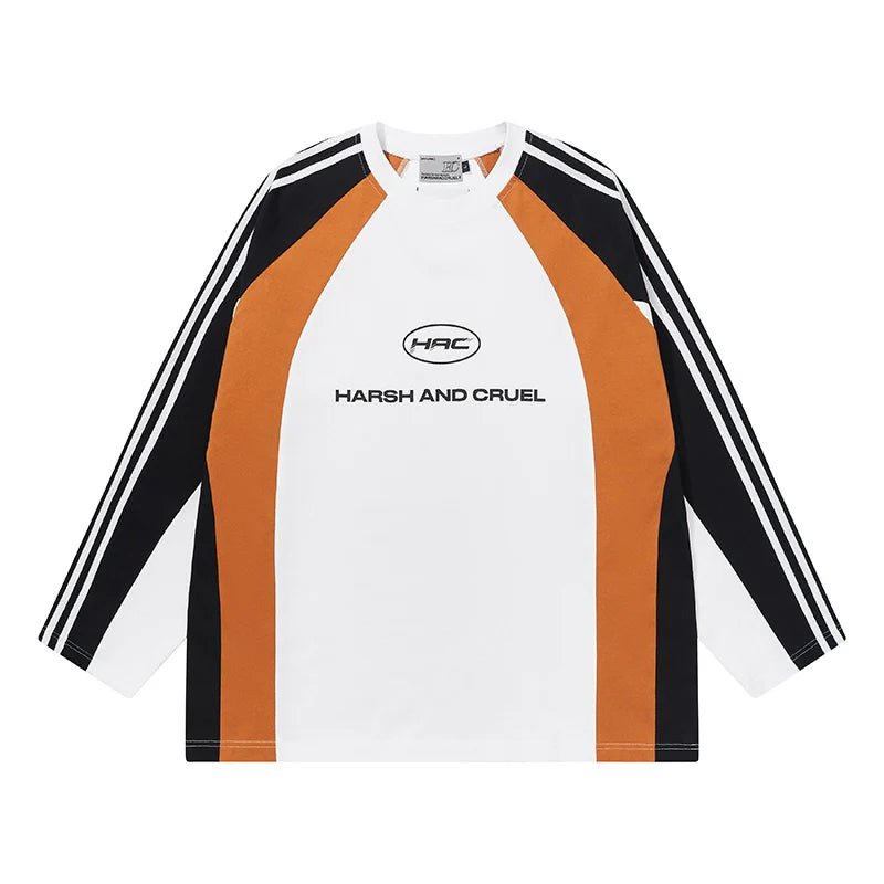 Harsh and Cruel Retro Striped Logo Color Block Long Sleeve Tee