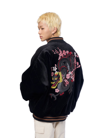 AFGK Dragon Embroidery Velvet Quilted Souvenir Jacket