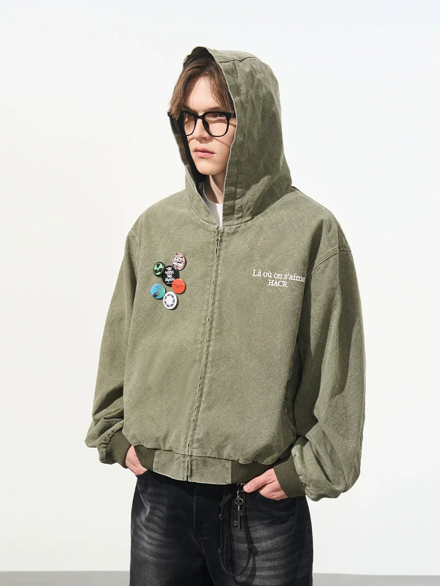 Harsh and Cruel Retro Pins Washed Hooded Jacket