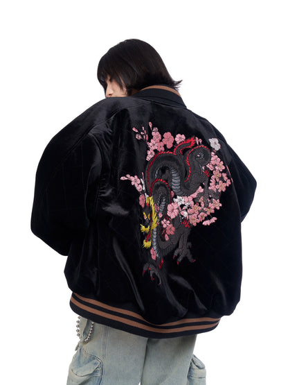 AFGK Dragon Embroidery Velvet Quilted Souvenir Jacket