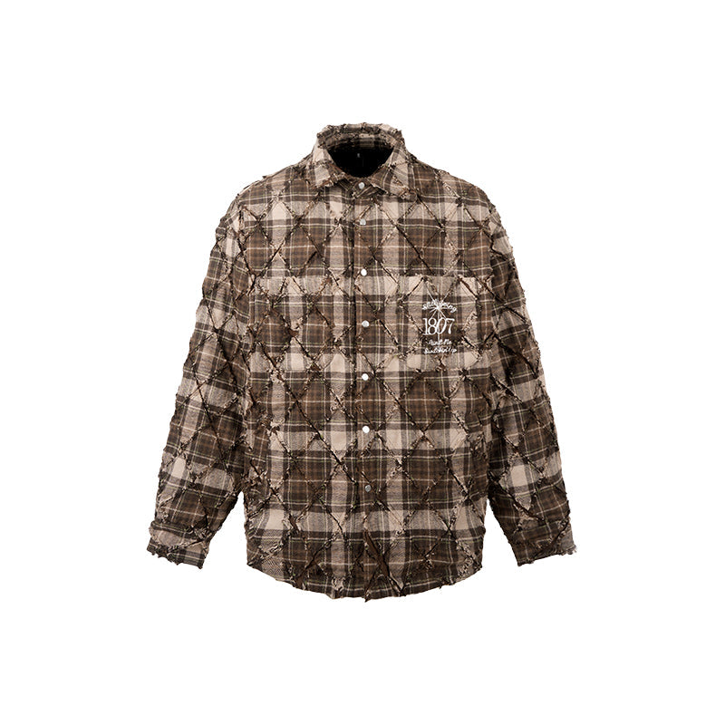 1807 STILL GOING Plaid Diamond Patchwork Quilted Shirt Jacket