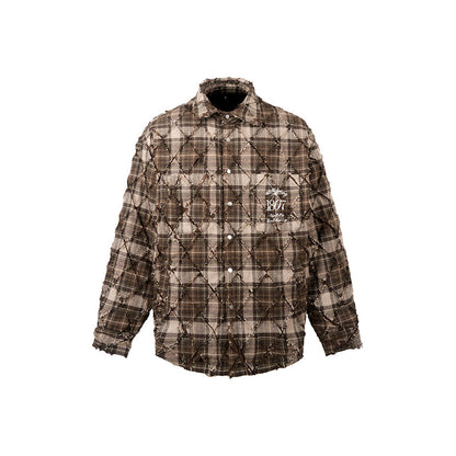 1807 STILL GOING Plaid Diamond Patchwork Quilted Shirt Jacket