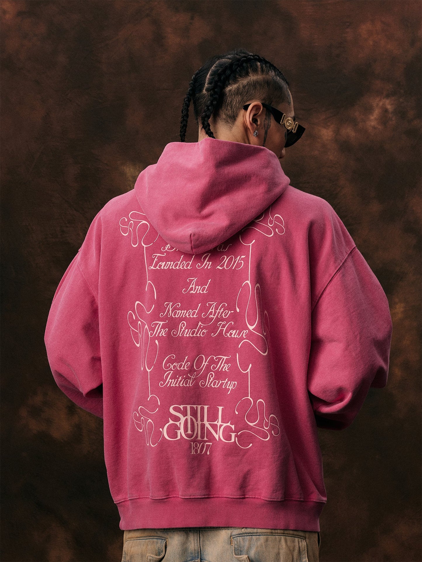 1807 STILL GOING Floral Print Washed Aged Hoodie