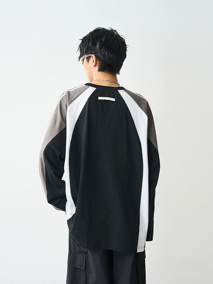 Harsh and Cruel Retro Striped Logo Color Block Long Sleeve Tee