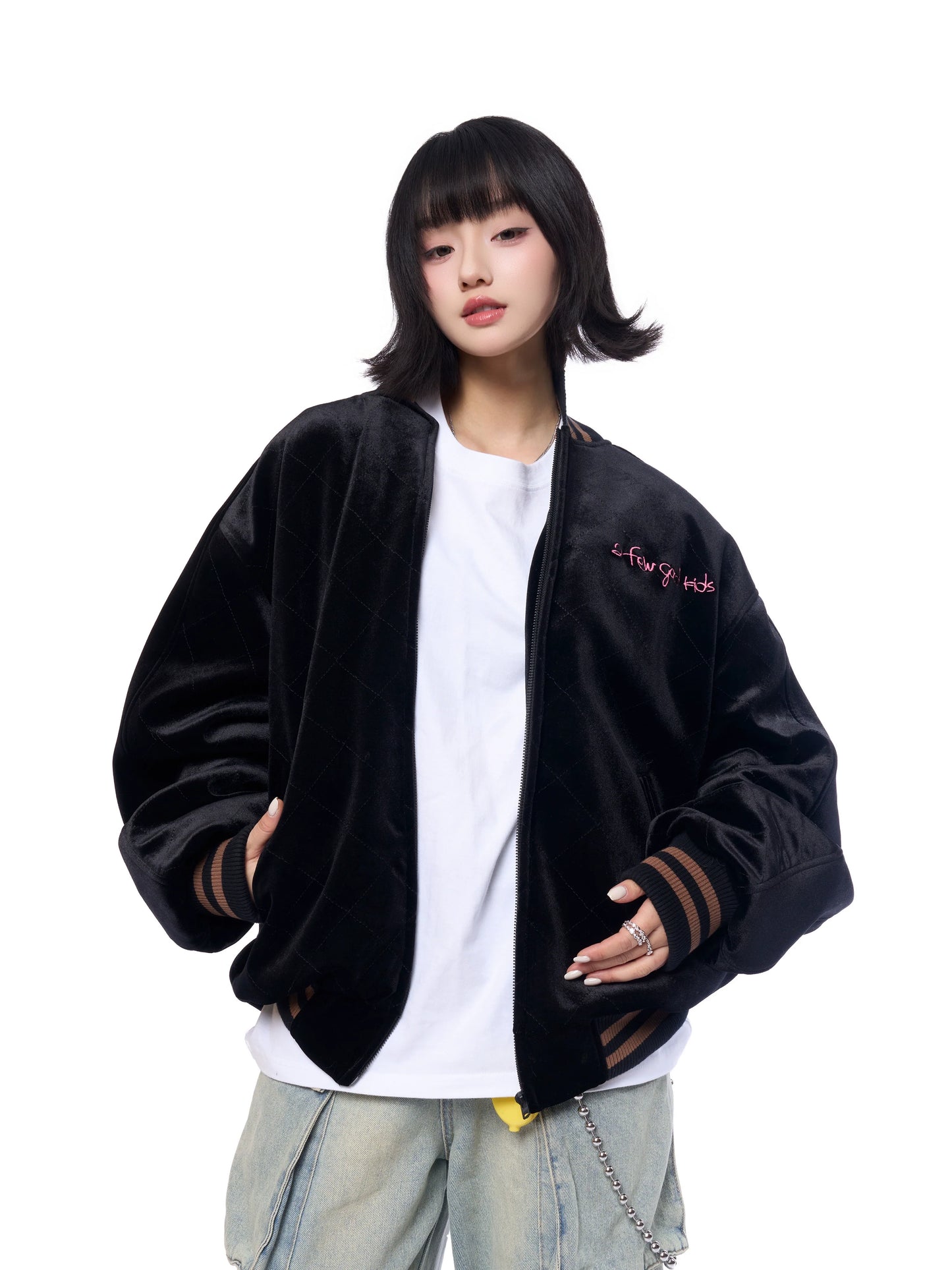 AFGK Dragon Embroidery Velvet Quilted Souvenir Jacket