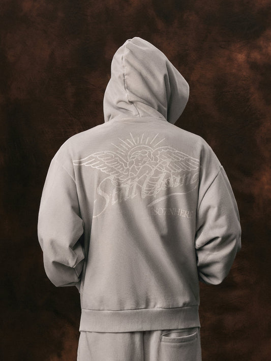 1807 Angel Print Aged Zip Up Hoodie