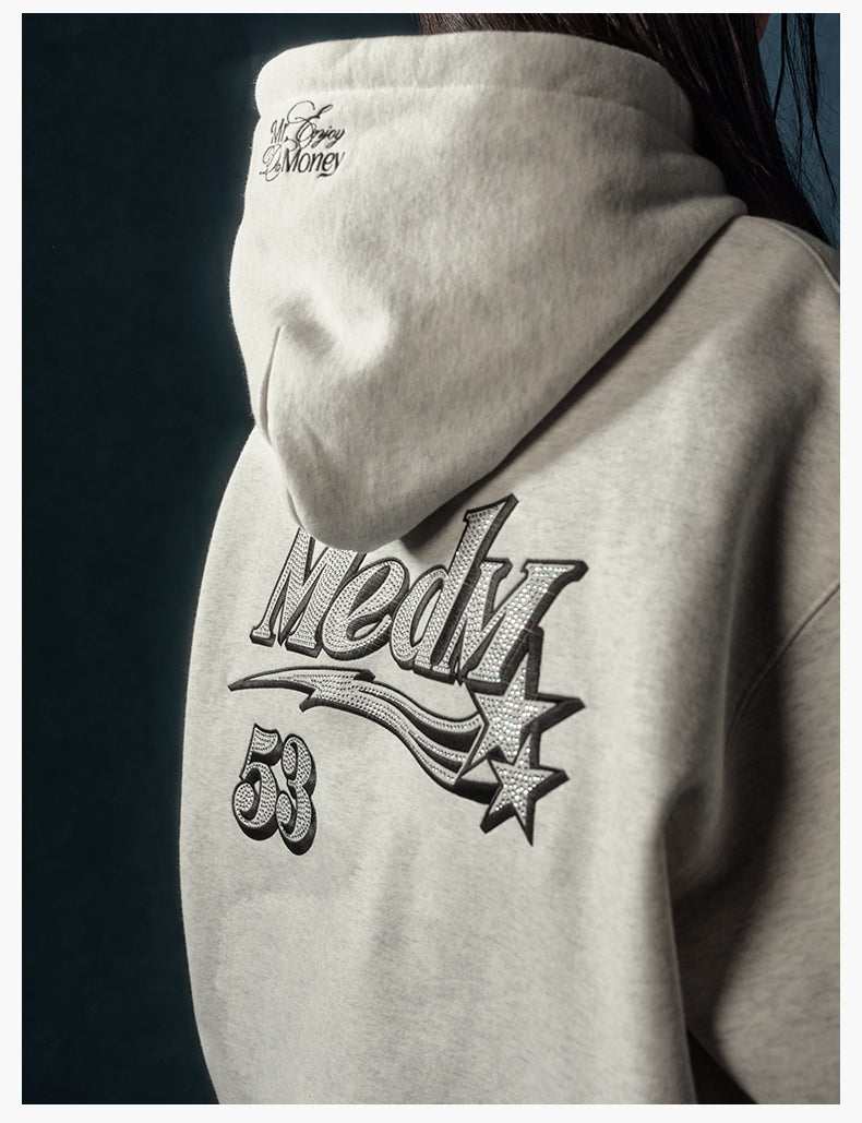 MEDM Rhinestone Star Logo Embroidered Hoodie