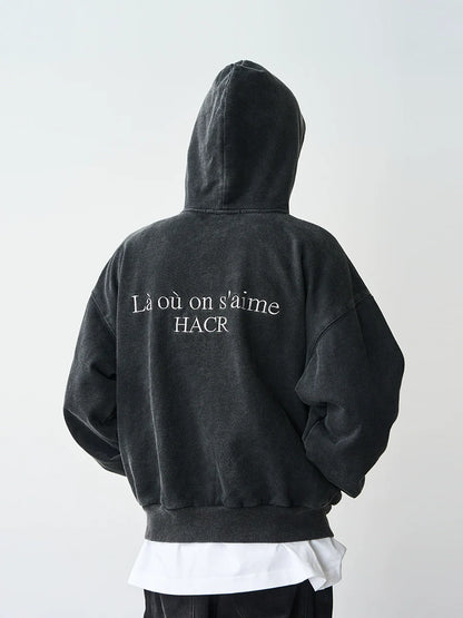 Harsh and Cruel Washed Embroidered Logo Zip Up Hoodie