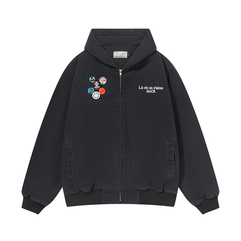 Harsh and Cruel Retro Pins Washed Hooded Jacket