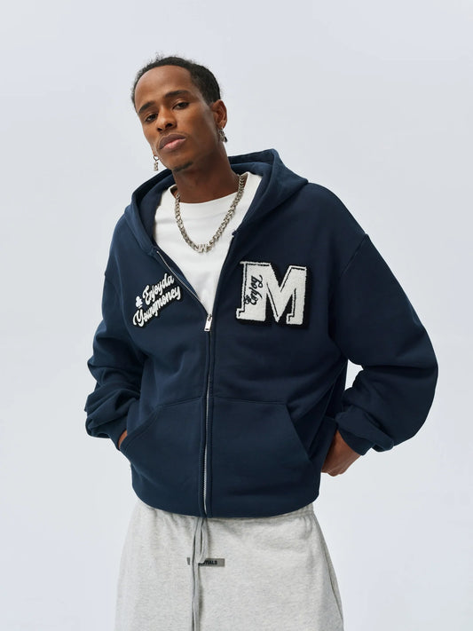 MEDM Towel Applique Embroidery Zip-Up Hoodie